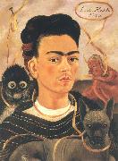Frida Kahlo The self-portrait of artist and monkey oil painting artist